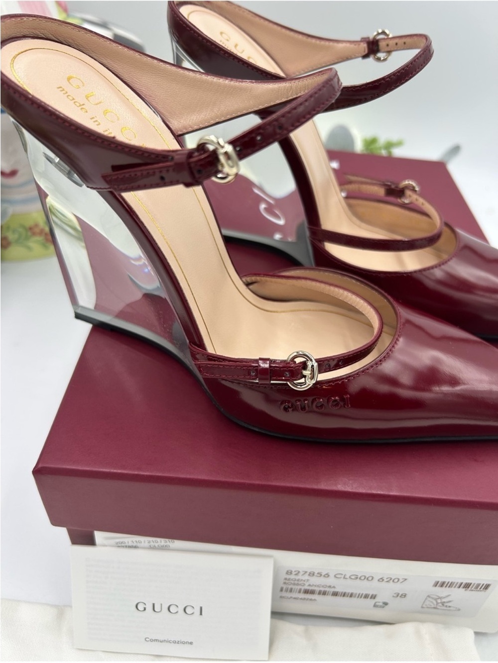 Women’s Gucci Rosso leather wedge mule size 38 made Italy - Picture 11 of 14